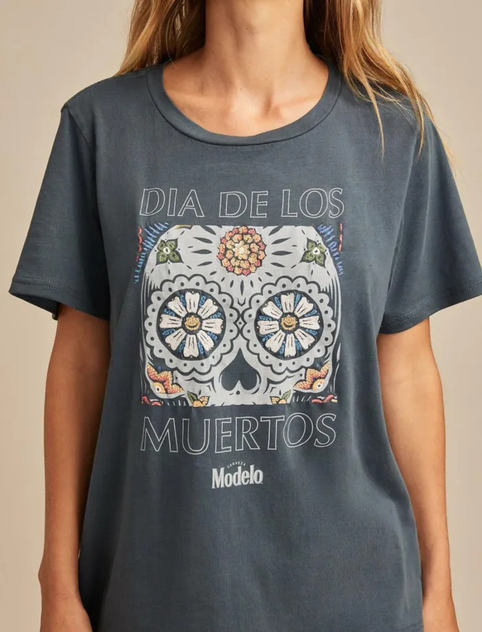 Lucky Brand Graphic Tees Women Dia De Los Muertos Classic Crew Midnight Navy