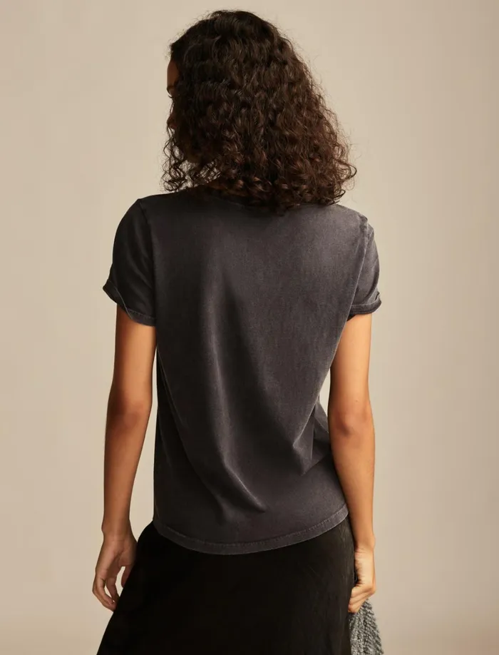 Lucky Brand Graphic Tees Women Lucky Fire Rose Classic Crew Caviar