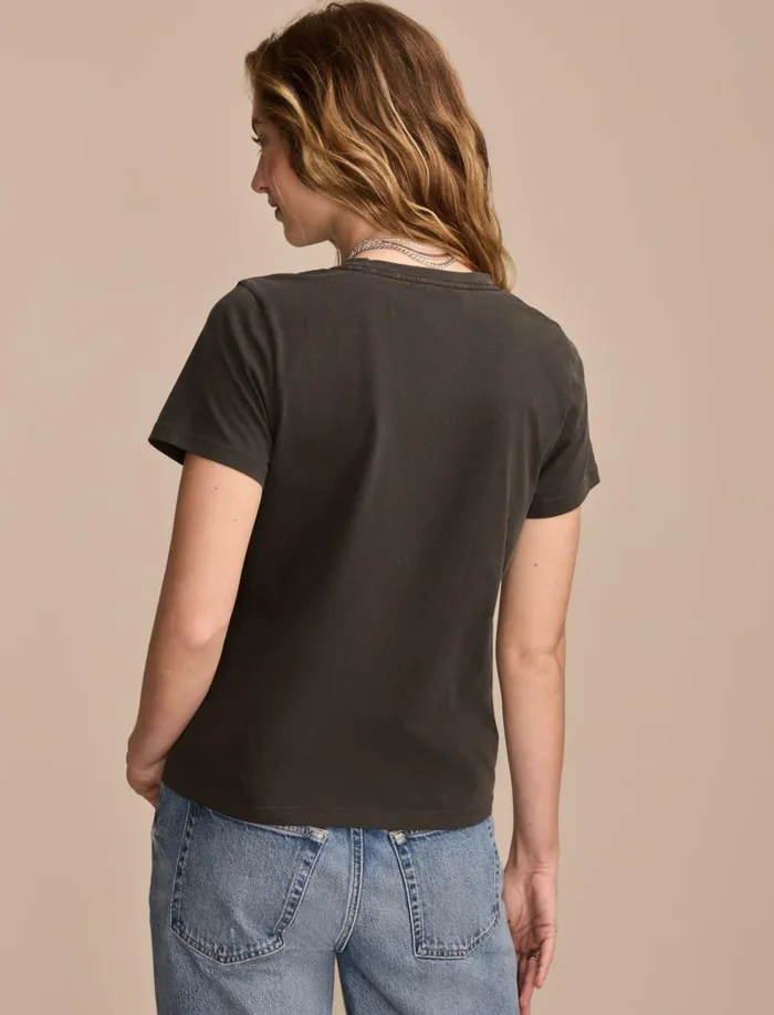 Lucky Brand Graphic Tees Women Rolling Stones Floral Tongue Classic Crew Jet Black