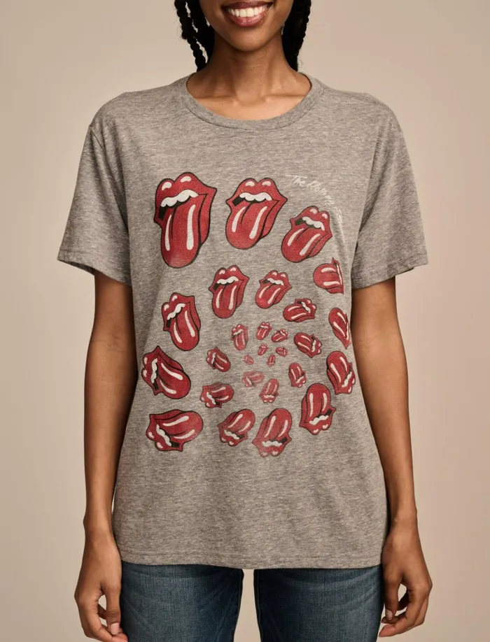 Lucky Brand Graphic Tees Women Rolling Stones Spiral Boyfriend Tee Medium Heather Grey