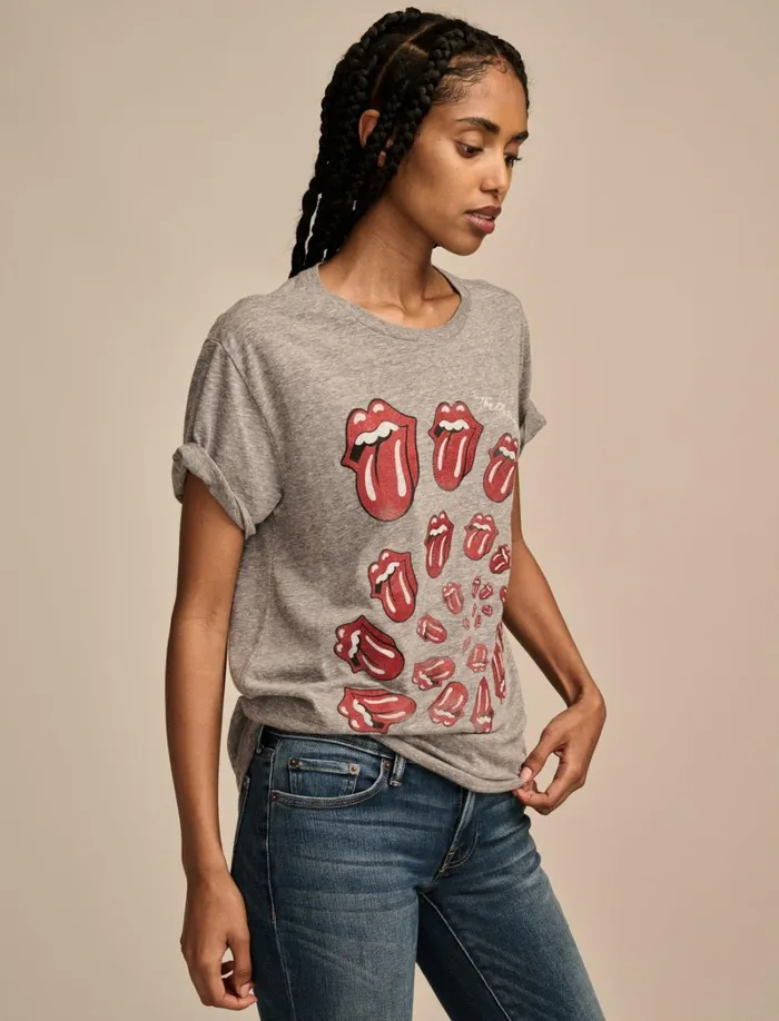 Lucky Brand Graphic Tees Women Rolling Stones Spiral Boyfriend Tee Medium Heather Grey