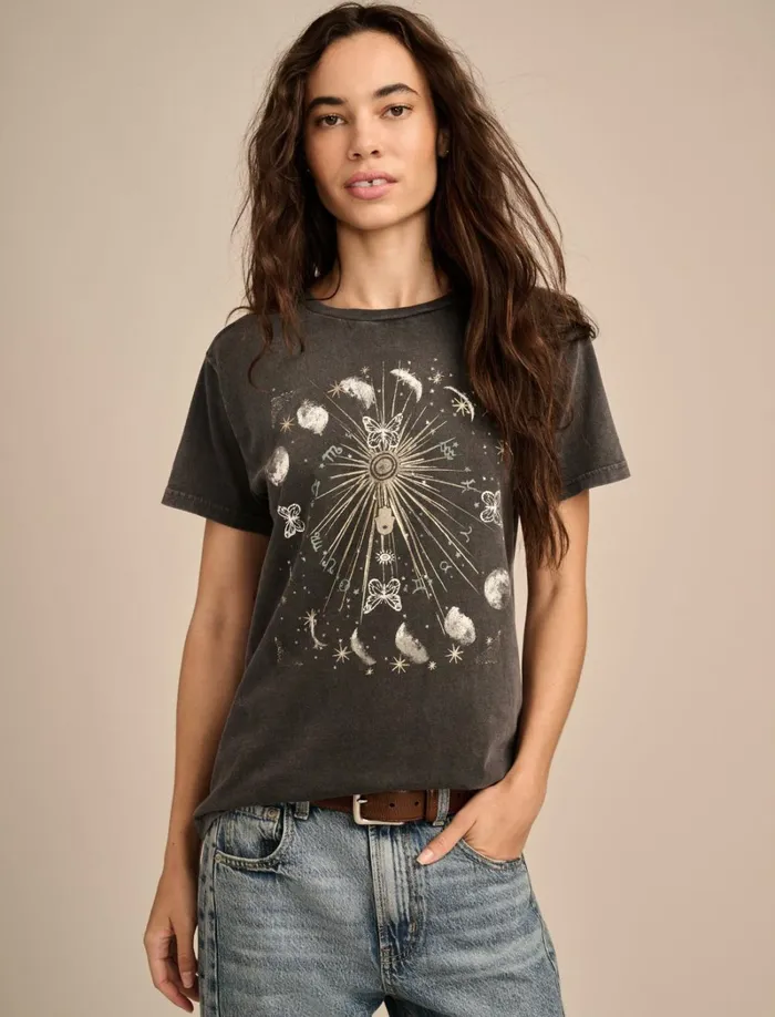Lucky Brand Graphic Tees Women Sun Boyfriend Tee Jet Black