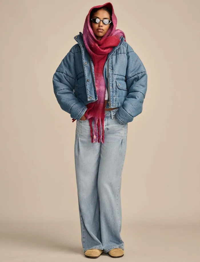 Lucky Brand Jackets and Outerwear Women Denim Puffer Jacket Bright Side Wash