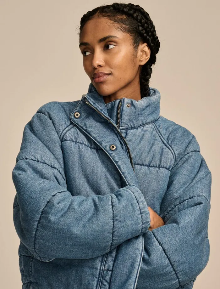 Lucky Brand Jackets and Outerwear Women Denim Puffer Jacket Bright Side Wash