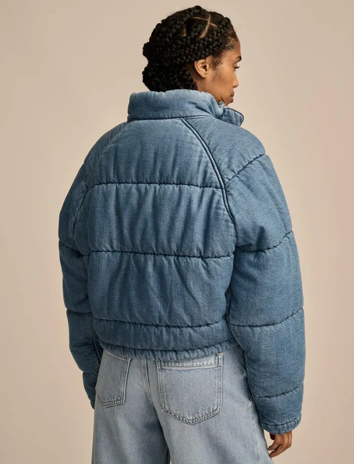 Lucky Brand Jackets and Outerwear Women Denim Puffer Jacket Bright Side Wash
