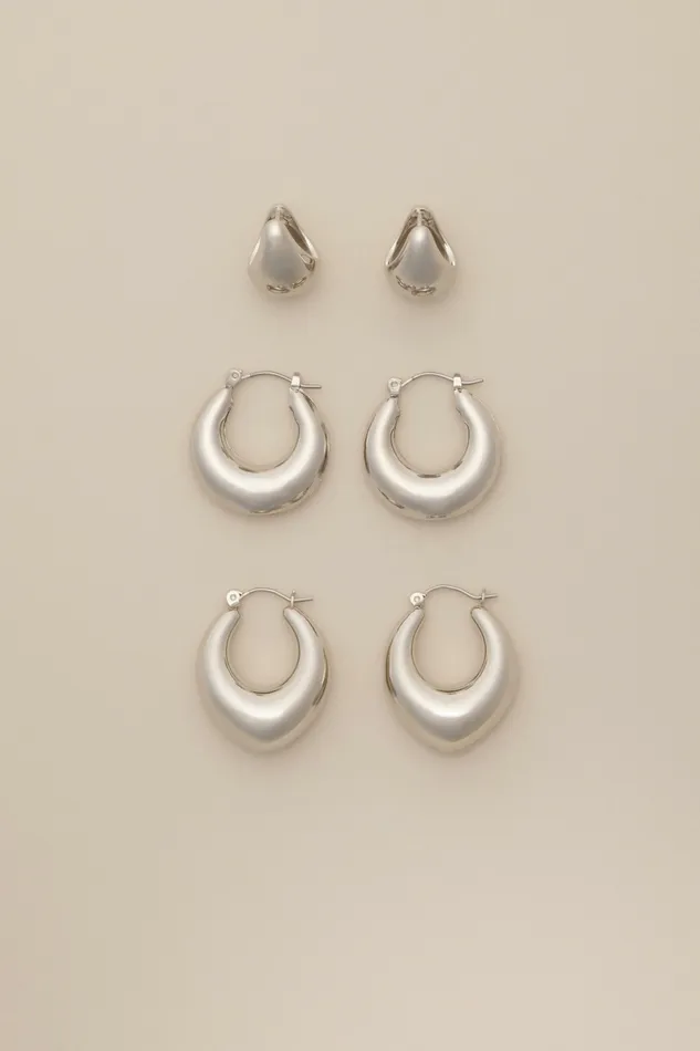 Lucky Brand Jewelry Women Chunky Hoop Earring Set Silver