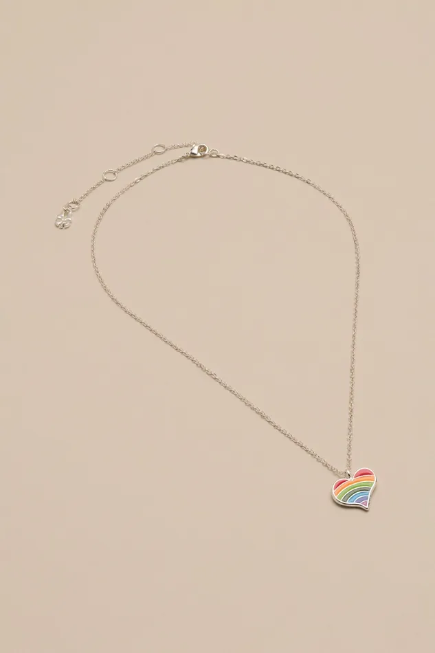 Lucky Brand Jewelry Women Enamel Rainbow Heart Necklace Silver