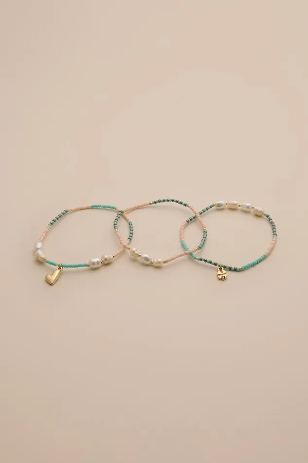Lucky Brand Jewelry Women Heart Beaded Bracelet Set Gold