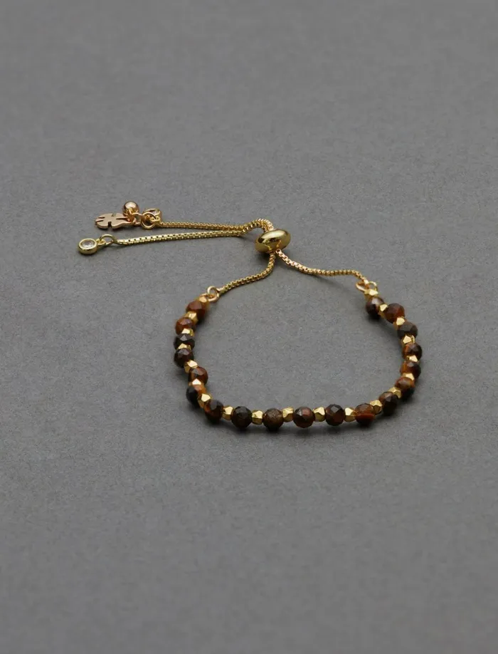 Lucky Brand Jewelry Women Tigers Eye Beaded Bracelet Gold