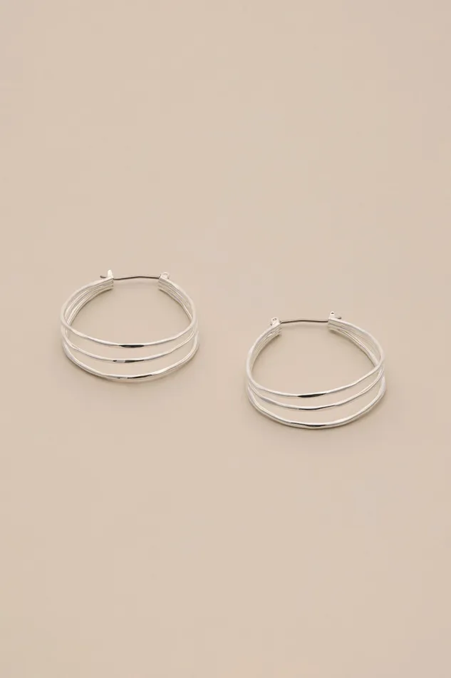 Lucky Brand Jewelry Women Triple Layer Hoop Silver