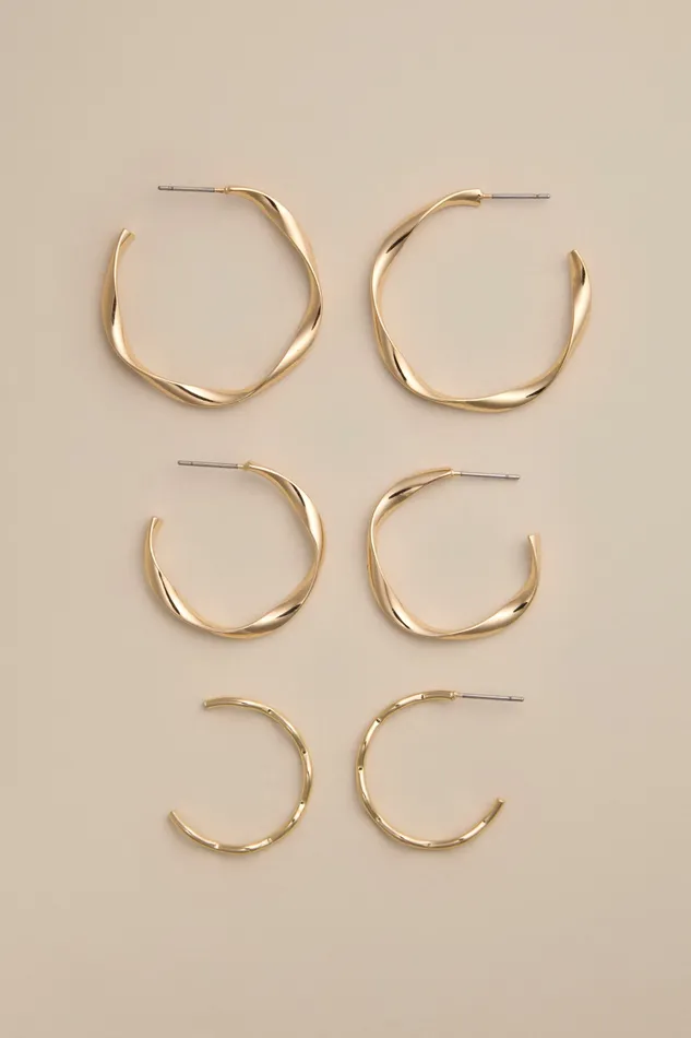 Lucky Brand Jewelry Women Zig Zag Trio Hoop Set Gold