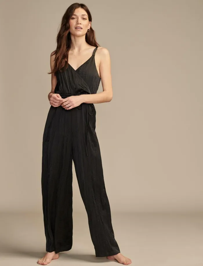 Lucky Brand Jumpsuits and Overalls Women Pleated Satin Jumpsuit Jet Black