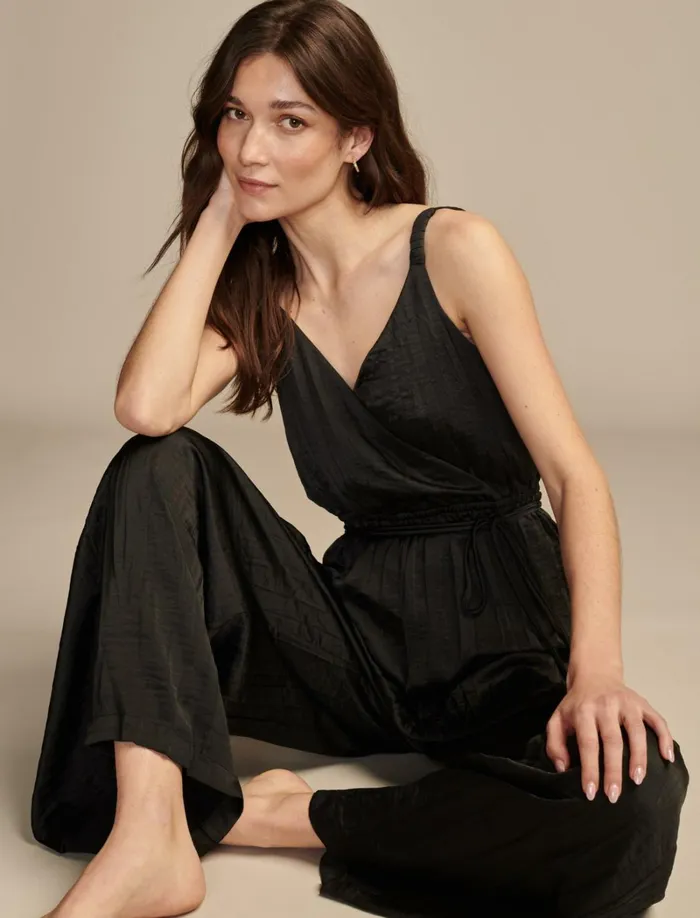 Lucky Brand Jumpsuits and Overalls Women Pleated Satin Jumpsuit Jet Black