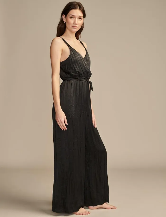 Lucky Brand Jumpsuits and Overalls Women Pleated Satin Jumpsuit Jet Black