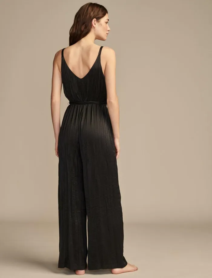 Lucky Brand Jumpsuits and Overalls Women Pleated Satin Jumpsuit Jet Black