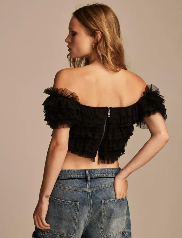 Lucky Brand Knit Tops Women Layered Mesh Party Top Meteorite