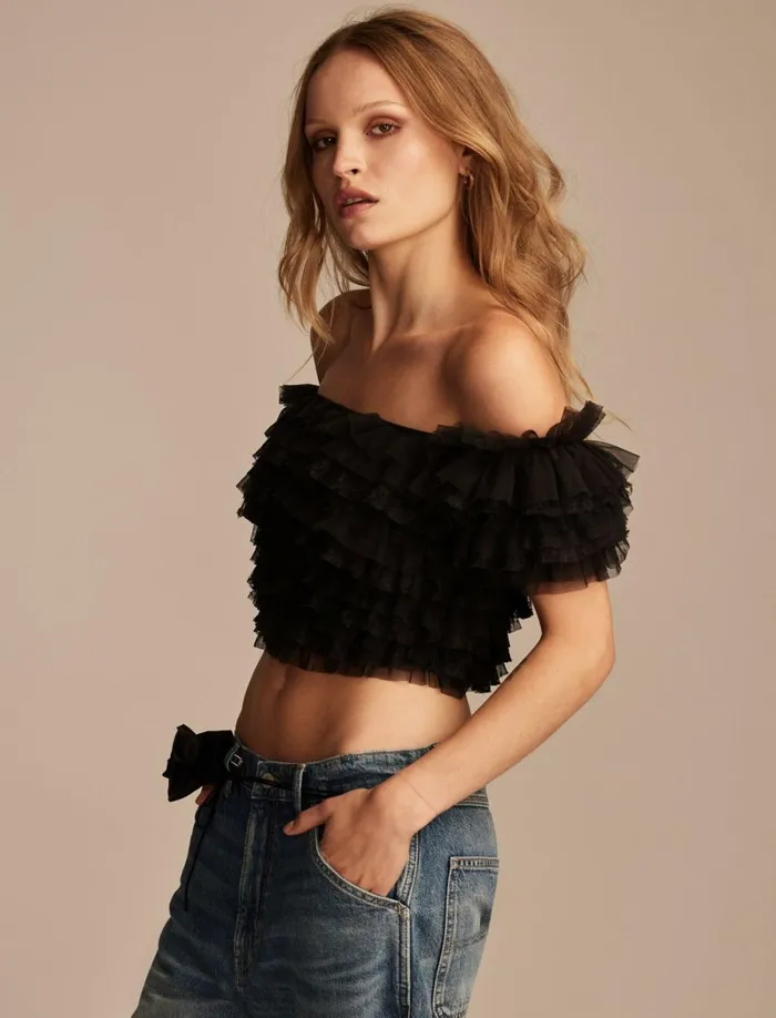 Lucky Brand Knit Tops Women Layered Mesh Party Top Meteorite