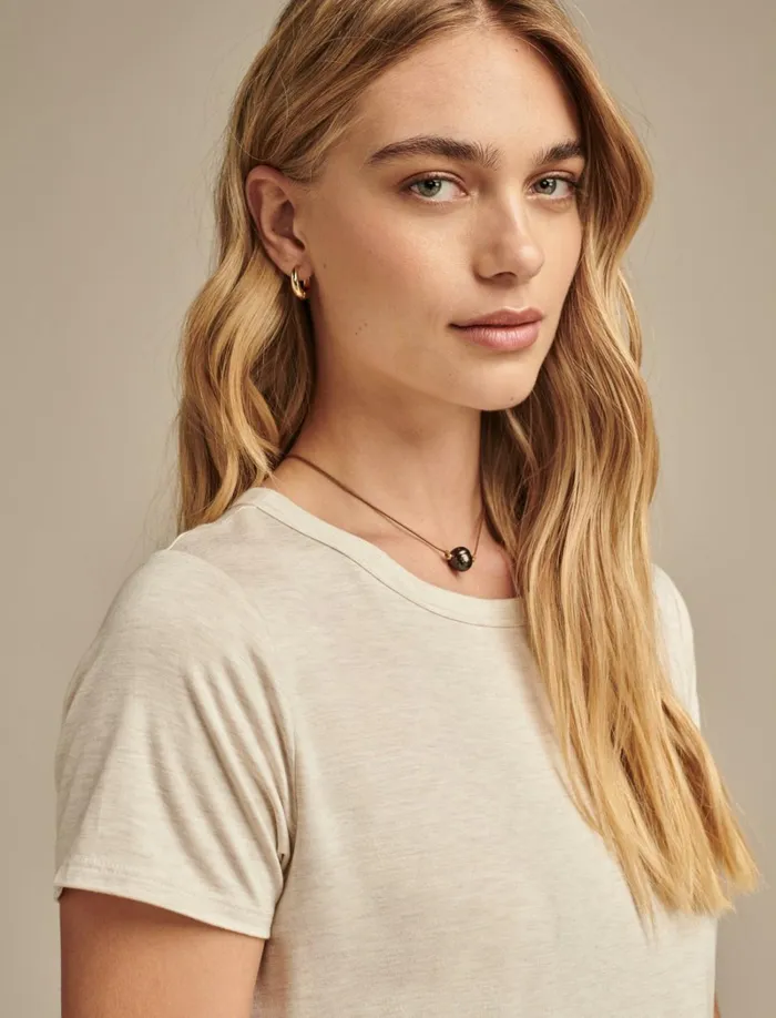Lucky Brand Knit Tops Women Relaxed Crew Neck Tee Straw Heather