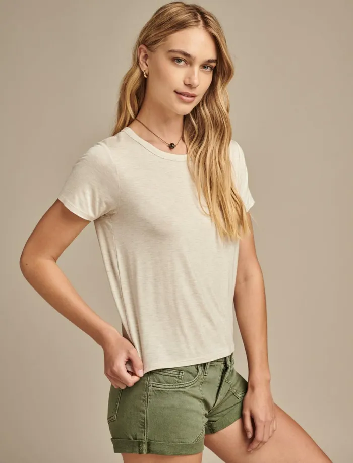 Lucky Brand Knit Tops Women Relaxed Crew Neck Tee Straw Heather