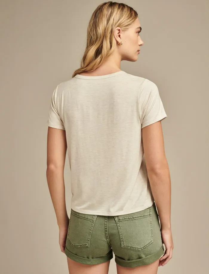 Lucky Brand Knit Tops Women Relaxed Crew Neck Tee Straw Heather