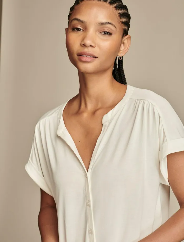 Lucky Brand Knit Tops Women Sandwash Button Front Top Whisper White