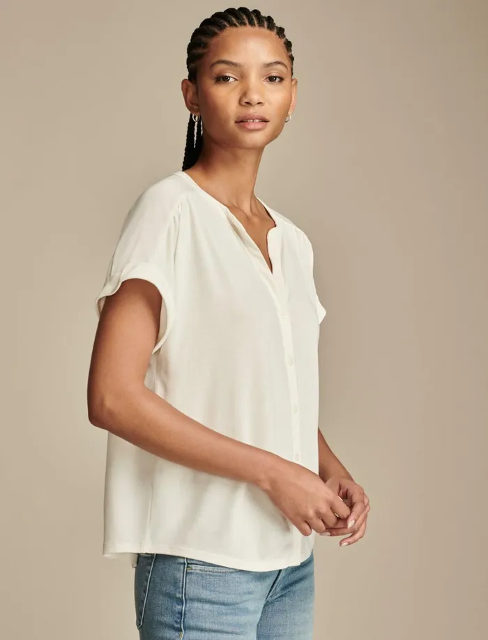 Lucky Brand Knit Tops Women Sandwash Button Front Top Whisper White