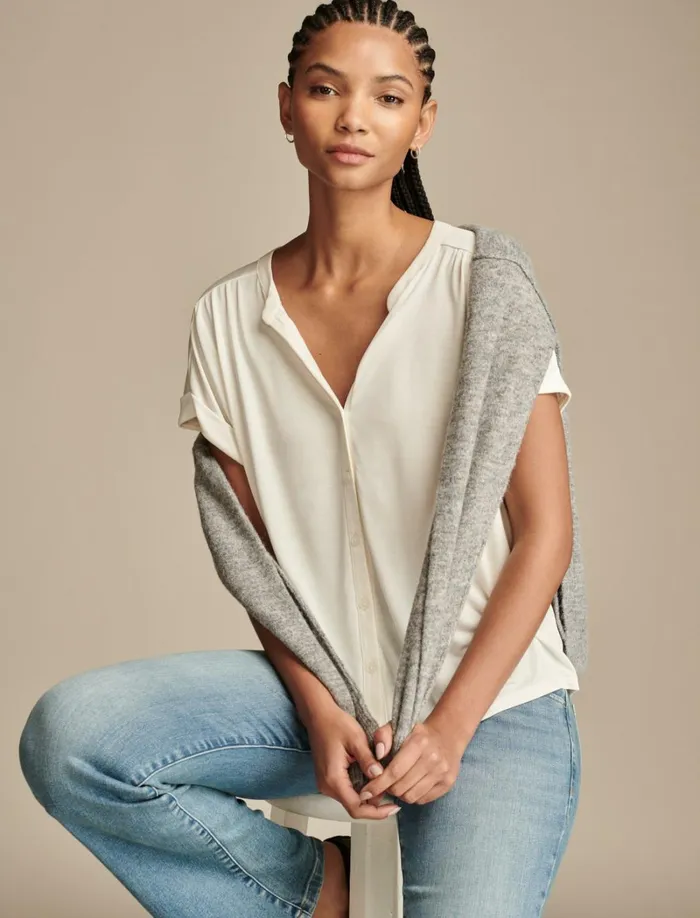 Lucky Brand Knit Tops Women Sandwash Button Front Top Whisper White