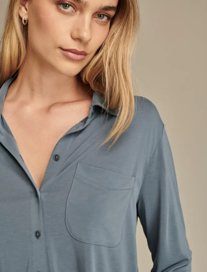 Lucky Brand Knit Tops Women Sandwash Long Sleeve Button Front Dark Denim