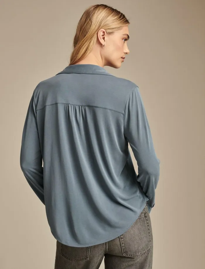 Lucky Brand Knit Tops Women Sandwash Long Sleeve Button Front Dark Denim