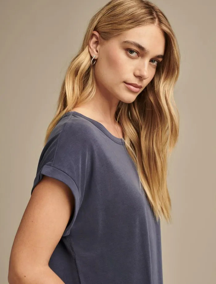 Lucky Brand Knit Tops Women Short Sleeve Sandwash Dolman Tee Navy