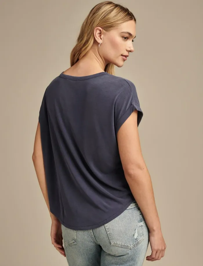 Lucky Brand Knit Tops Women Short Sleeve Sandwash Dolman Tee Navy