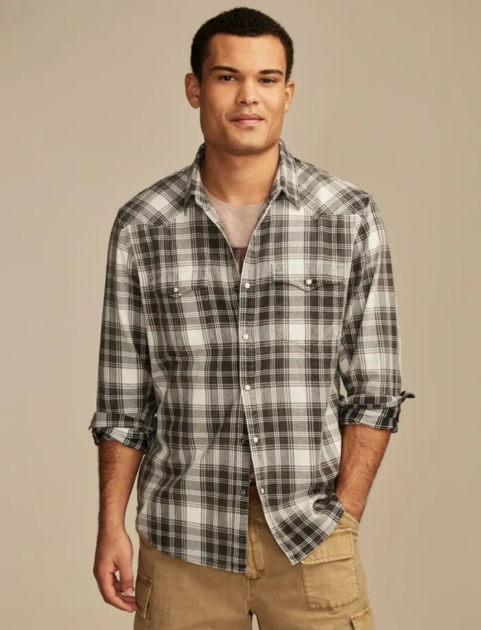 Lucky Brand Shirts and Tops Men Cole Hauser Washed Plaid Western Shirt Washed Black