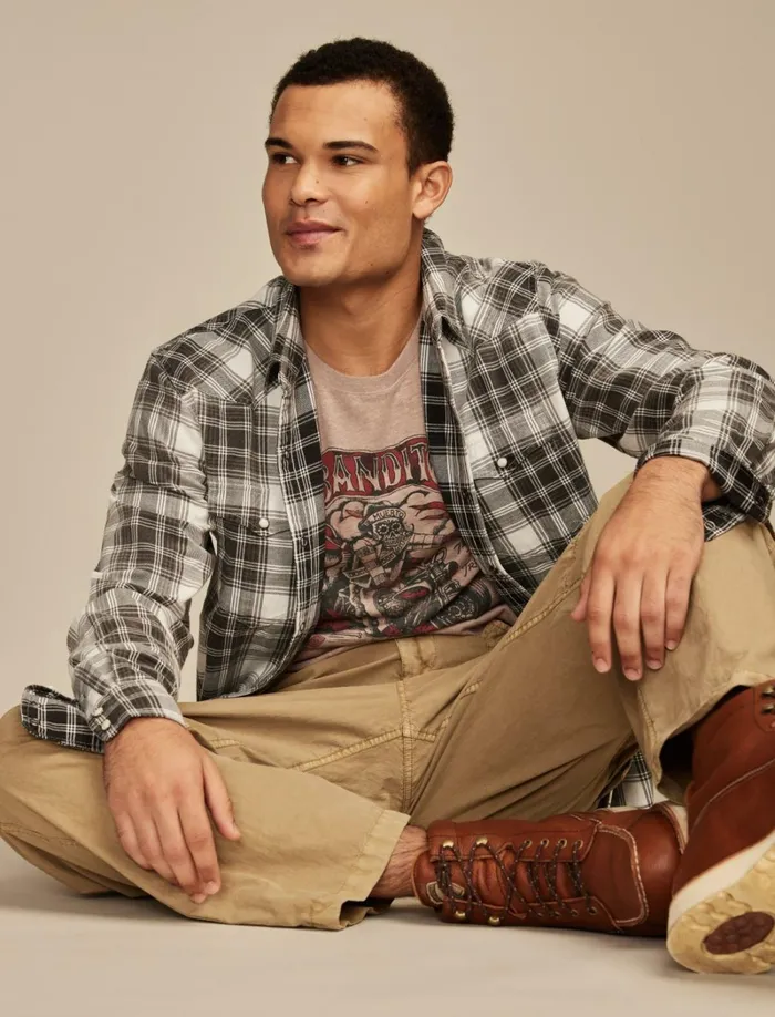 Lucky Brand Shirts and Tops Men Cole Hauser Washed Plaid Western Shirt Washed Black