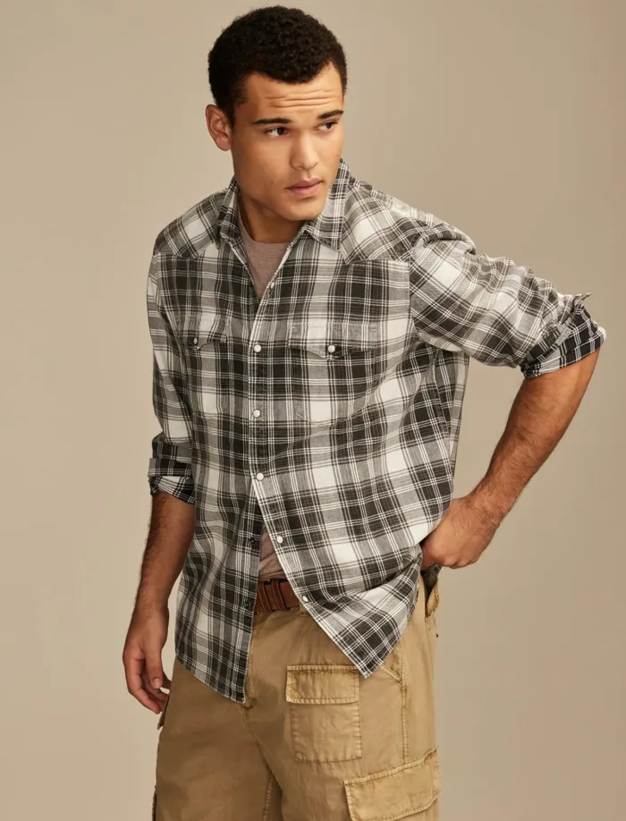 Lucky Brand Shirts and Tops Men Cole Hauser Washed Plaid Western Shirt Washed Black