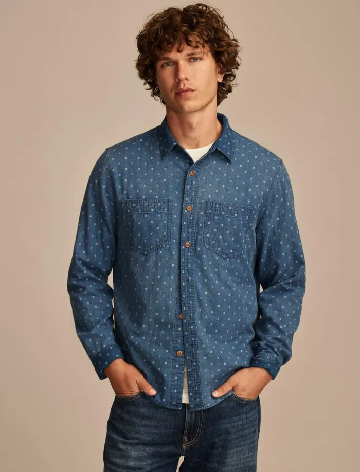 Lucky Brand Shirts and Tops Men Double Weave Long Sleeve Utility Shirt 458 Blue