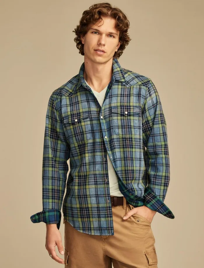 Lucky Brand Shirts and Tops Men Indigo Twill Long Sleeve Masa Western Shirt Blue Multi