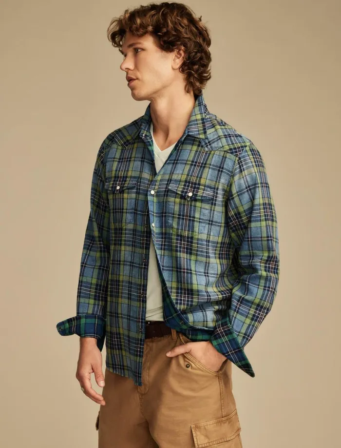 Lucky Brand Shirts and Tops Men Indigo Twill Long Sleeve Masa Western Shirt Blue Multi