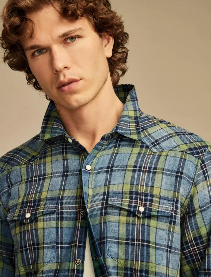 Lucky Brand Shirts and Tops Men Indigo Twill Long Sleeve Masa Western Shirt Blue Multi