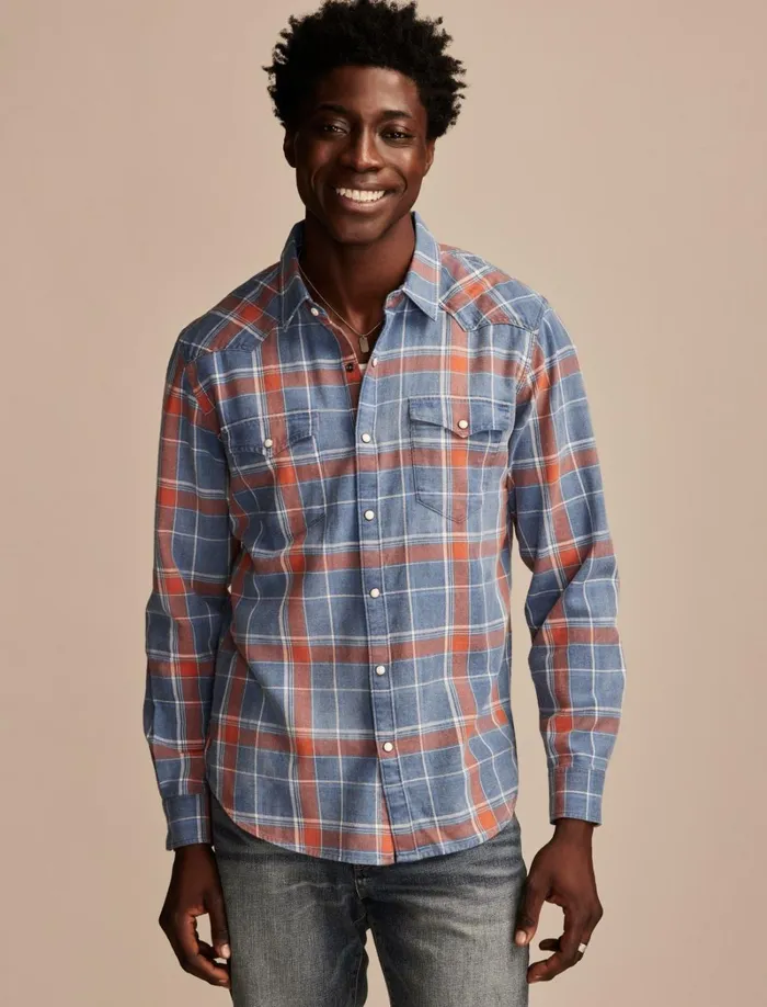 Lucky Brand Shirts and Tops Men Indigo Twill Long Sleeve Masa Western Shirt Red Multi