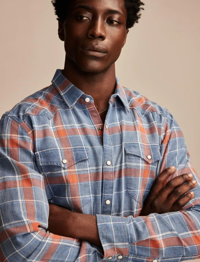 Lucky Brand Shirts and Tops Men Indigo Twill Long Sleeve Masa Western Shirt Red Multi