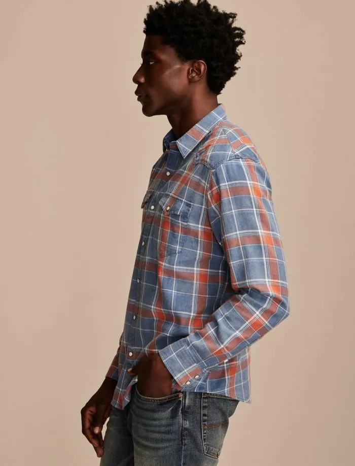Lucky Brand Shirts and Tops Men Indigo Twill Long Sleeve Masa Western Shirt Red Multi