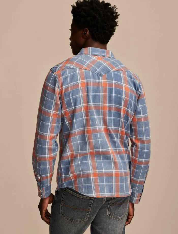 Lucky Brand Shirts and Tops Men Indigo Twill Long Sleeve Masa Western Shirt Red Multi