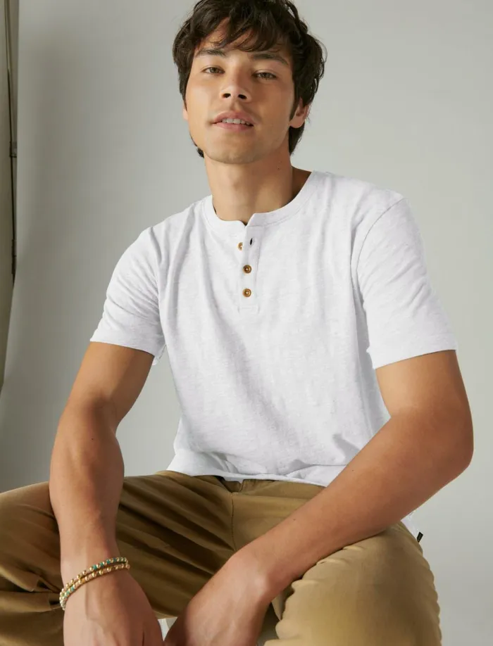 Lucky Brand Shirts and Tops Men Linen Short Sleeve Henley Bright White