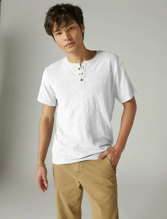 Lucky Brand Shirts and Tops Men Linen Short Sleeve Henley Bright White