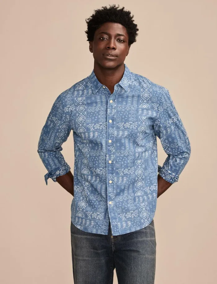 Lucky Brand Shirts and Tops Men Printed Paisley 1 Pocket Long Sleeve Shirt Blue Multi
