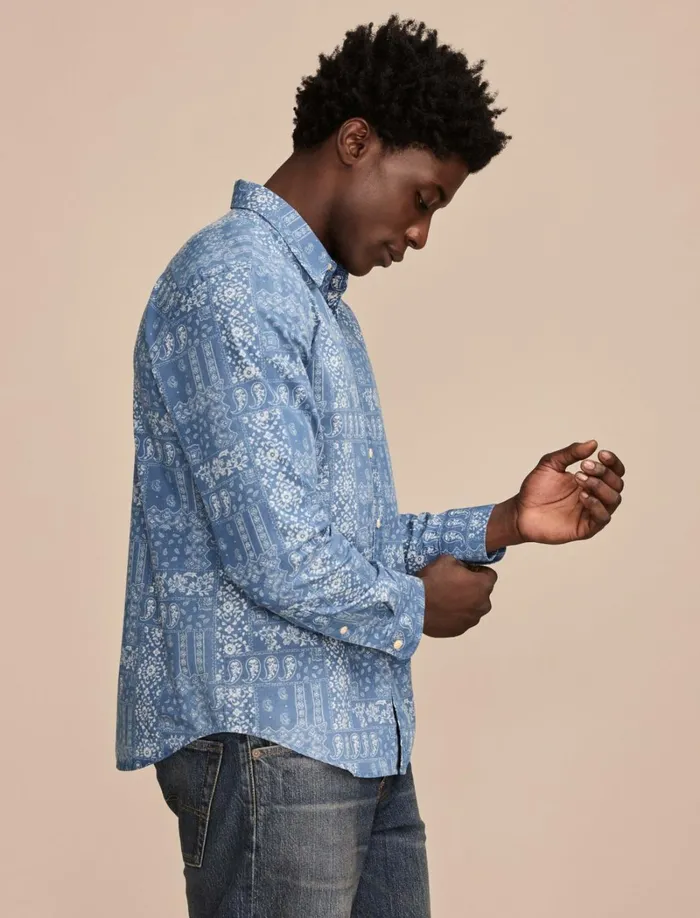 Lucky Brand Shirts and Tops Men Printed Paisley 1 Pocket Long Sleeve Shirt Blue Multi