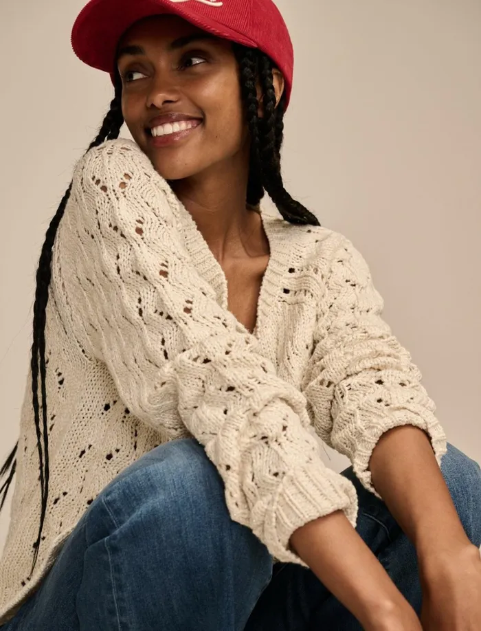 Lucky Brand Sweaters and Sweatshirts Women Shine Pointelle Cardigan Tofu