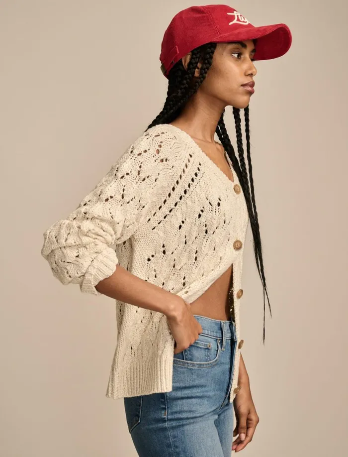 Lucky Brand Sweaters and Sweatshirts Women Shine Pointelle Cardigan Tofu