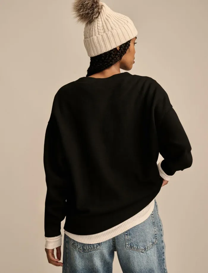 Lucky Brand Sweaters and Sweatshirts Women Sun And Moon Crew Neck Fleece Jet Black