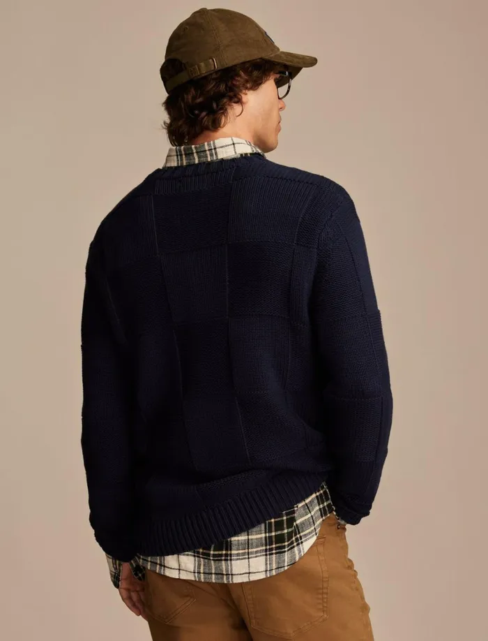 Lucky Brand Sweaters Men Check Stitch Crew Neck Sweater Ocean Deep